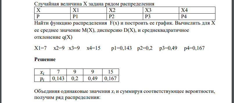 Случайная величина Х задана рядом распределения Найти функцию распределения F(x) и построить ее график. Вычислить для Х ее среднее значение