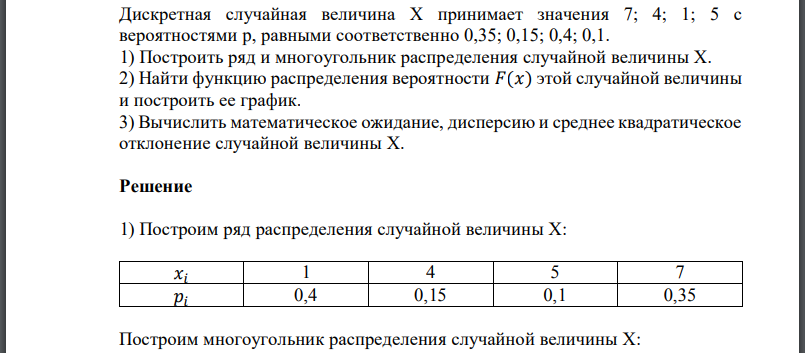 Дискретная случайная величина Х принимает значения вероятностями  равными соответственно Построить ряд и многоугольник распределения случайной величины Х. 2) Найти