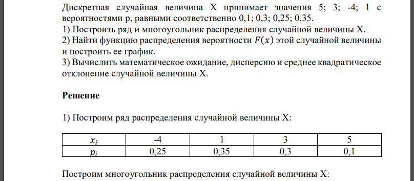 Дискретная случайная величина Х принимает значения вероятностями  равными соответственно 1) Построить ряд и многоугольник распределения случайной величины Х. 2) Найти функцию