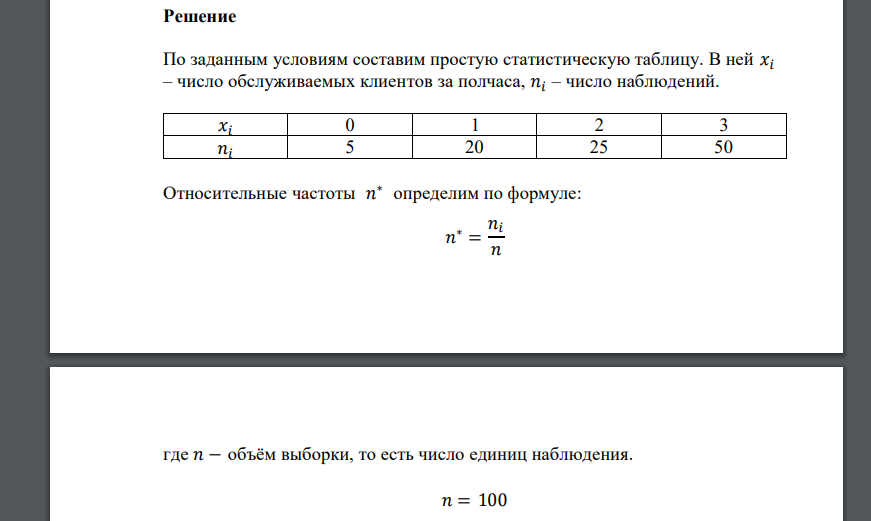 Установлено, что число клиентов, обслуживающихся в парикмахерской не более 3 за 30 минут. В ста наблюдениях