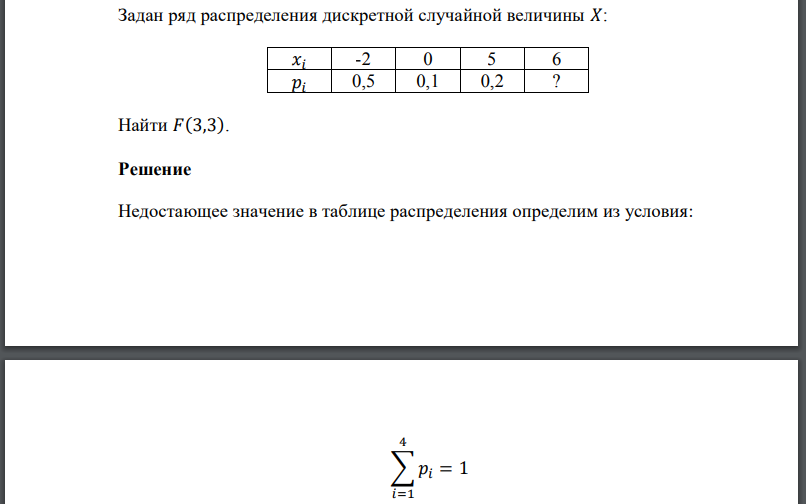 Задан ряд распределения дискретной случайной величины 𝑋: Найти
