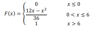 Непрерывная случайная величина 𝜉 задана интегральной функцией распределения 𝐹(𝑥) = { 0 𝑥 ≤ 0 12𝑥 − 𝑥 2 36 0 < 𝑥 ≤ 6 1 𝑥 > 6 Найти плотность 𝑓(𝑥), 𝑀𝜉, 𝐷𝜉, 𝑃(5 < 𝜉 < 8). Постройте график