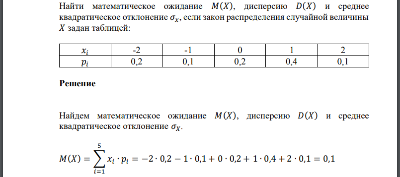 Найти математическое ожидание дисперсию и среднее квадратическое отклонение если закон распределения случайной величины