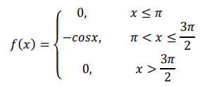 Случайная величина 𝑋 подчинена закону распределения с плотностью 𝑓(𝑥). Найти функцию распределения 𝐹(𝑥) случайной величины 𝑋. Построить графики 𝑓(𝑥) и 𝐹(𝑥). 𝑓(𝑥) = { 0, 𝑥 ≤ 𝜋 −𝑐𝑜𝑠𝑥