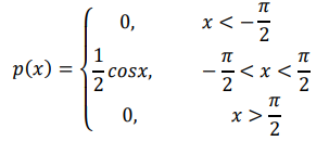 Непрерывная случайная величина 𝑋 имеет плотность вероятности 𝑝(𝑥) = { 0, 𝑥 < − 𝜋 2 1 2 𝑐𝑜𝑠𝑥, − 𝜋 2 < 𝑥 < 𝜋 2 0, 𝑥 > 𝜋 2 Найти: интегральную функцию распределения