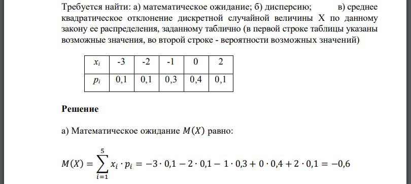 Требуется найти: а) математическое ожидание; б) дисперсию; в) среднее квадратическое отклонение дискретной случайной величины