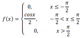 Случайная величина X задана плотностью вероятности: 𝑓(𝑥) = { 0, 𝑥 ≤ − 𝜋 2 𝑐𝑜𝑠𝑥 2 , − 𝜋 2 < 𝑥 ≤ 𝜋 2 0, 𝑥 > 𝜋 2 Найти 𝐹(𝑥), 𝑀(𝑥), 𝐷(𝑥), (0 < 𝑋 < 𝜋 3