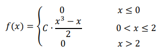 Плотность распределения вероятности случайной величины   𝑓(𝑥) = { 0 𝑥 ≤ 0 𝐶 ∙ 𝑥 3 − 𝑥 2 0 < 𝑥 ≤ 2 0 𝑥 > 2