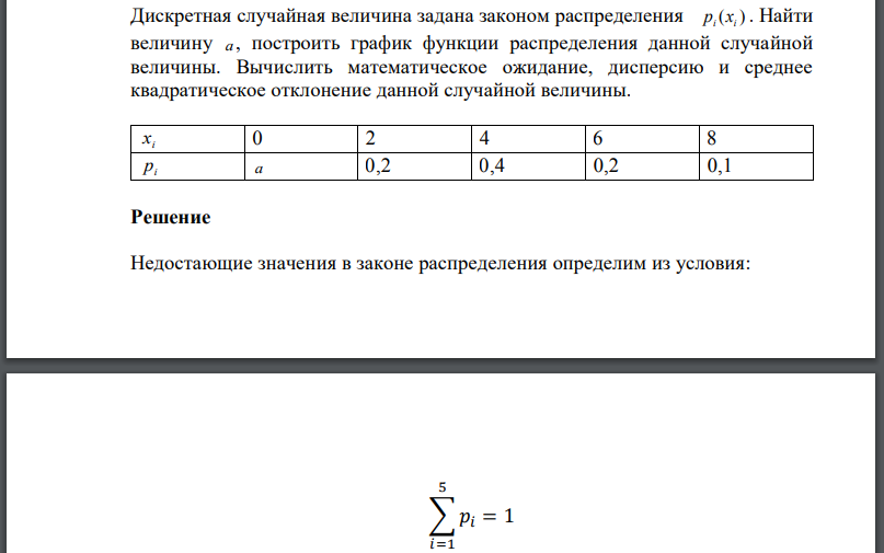 Дискретная случайная величина задана законом распределения Найти величину построить график функции распределения данной случайной величины. Вычислить математическое