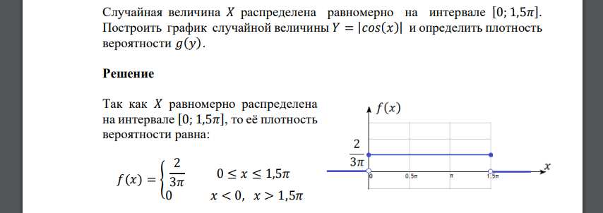 Случайная величина 𝑋 распределена равномерно на интервале [0; 1,5𝜋]. Построить график случайной