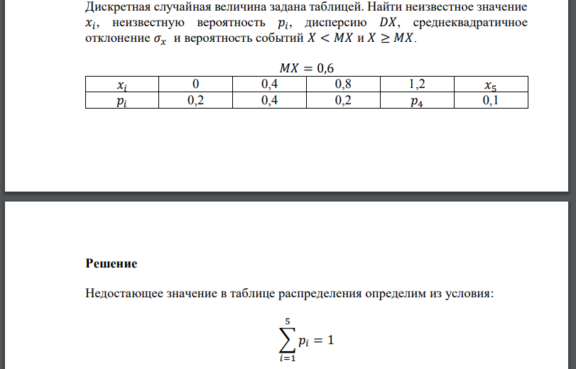 Дискретная случайная величина задана таблицей.Найти неизвестное значение  неизвестную вероятность дисперсию среднеквадратичное