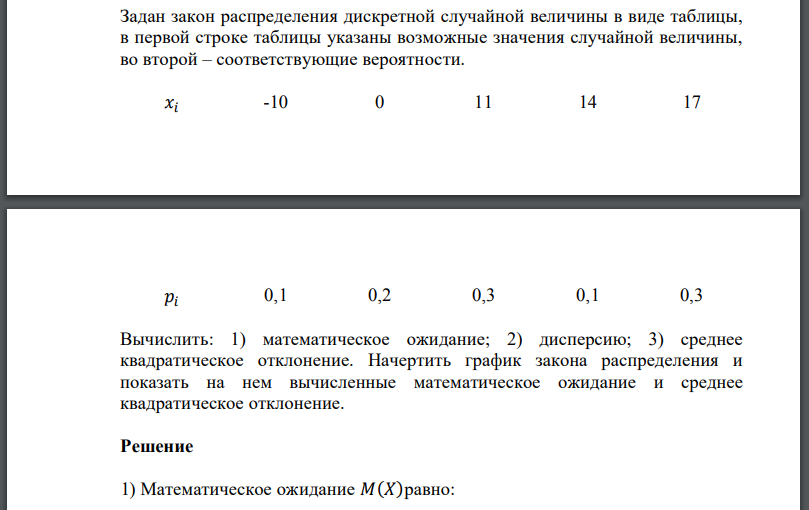 Задан закон распределения дискретной случайной величины в виде таблицы, в первой строке таблицы указаны