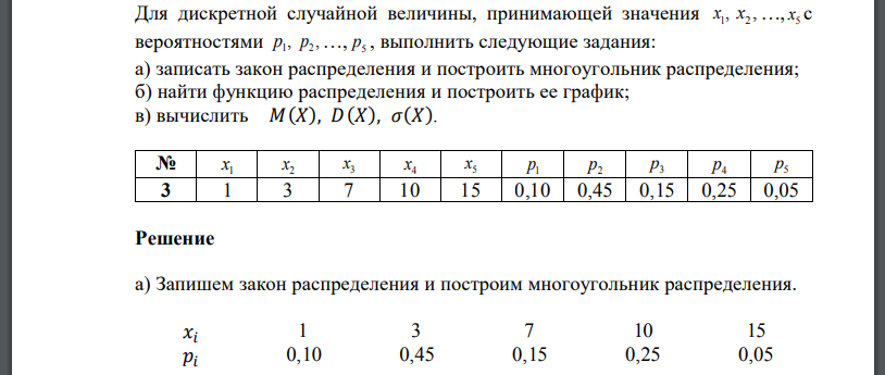 Для дискретной случайной величины, принимающей значения вероятностями выполнить следующие задания: а) записать закон