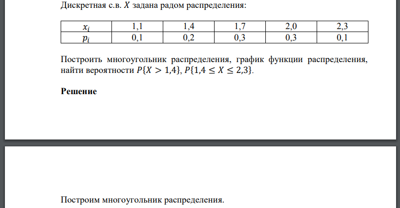 Дискретная с.в. задана радом распределения: Построить многоугольник распределения, график функции распределения, найти