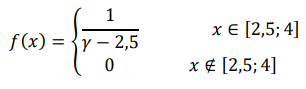 Плотность распределения вероятностей непрерывной случайной величины 𝑋 имеет вид: 𝑓(𝑥) = { 1 𝛾 − 2,5 𝑥 ∈ [2,5; 4] 0 𝑥 ∉ [2,5; 4] Требуется: определить