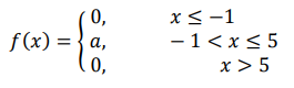 Плотность распределения вероятностей непрерывной случайной величины задана выражением: 𝑓(𝑥) = { 0, 𝑥 ≤ −1 𝑎, − 1 < 𝑥 ≤ 5 0, 𝑥 > 5 Найти величину коэффициента