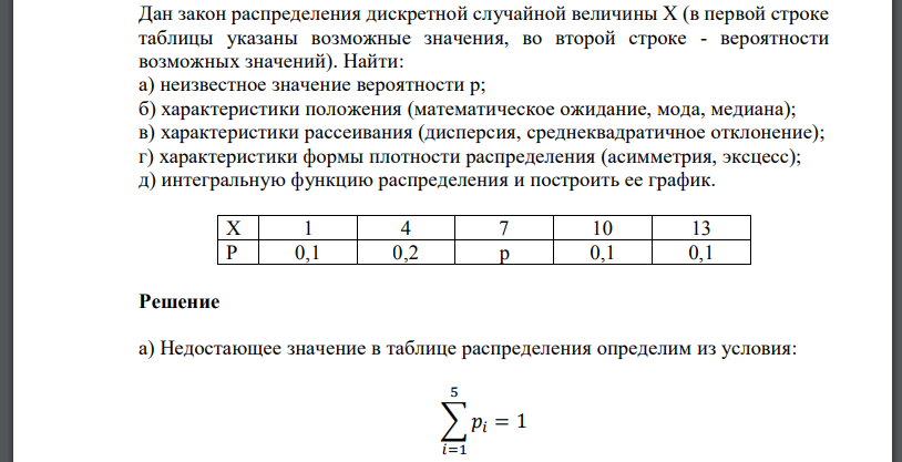 Дан закон распределения дискретной случайной величины X (в первой строке таблицы указаны возможные значения