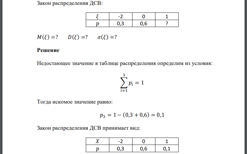 Закон распределения ДСВ: