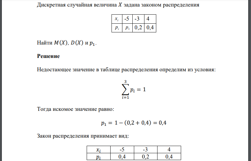 Дискретная случайная величина задана законом распределения Найти