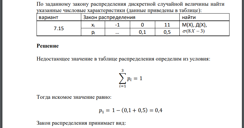 Задан закон распределения дискретной случайной