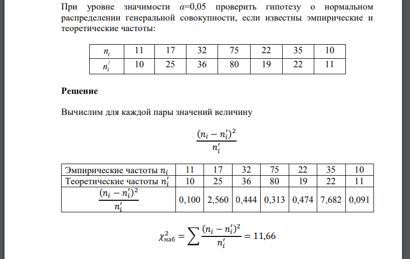 При уровне значимости α=0,05 проверить гипотезу о нормальном распределении генеральной совокупнос