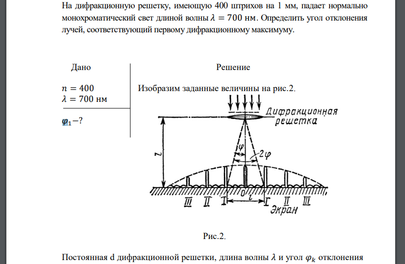 На дифракционную решетку, имеющую 400 штрихов на 1 мм, падает нормально монохроматический свет длиной волны 𝜆 = 700 нм.