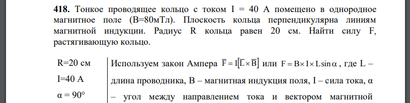 Тонкое проводящее кольцо с током помещено в однородное магнитное поле Плоскость кольца перпендикулярна линиям магнитной индукции. Радиус