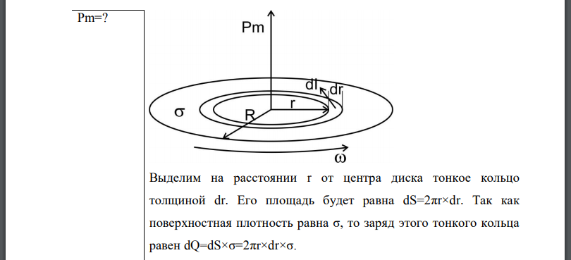 Диск радиусом R = 8см несет равномерно распределенный по поверхности заряд Определить магнитный момент обусловленный вращением диска,