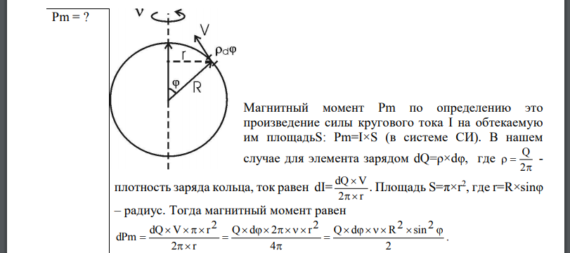 Тонкое кольцо радиусом R=10см несет равномерно распределенный заряд Кольцо вращается с угловой скоростью относительно оси, совпадающей