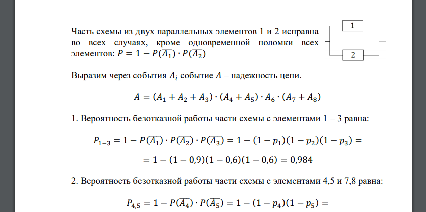 Найти вероятность отказа работы функциональной цепи, состоящей из независимого работающих элементов, если