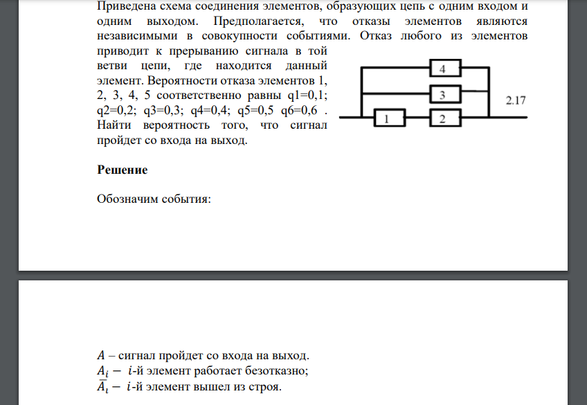 Предполагается, что отказы элементов являются независимыми в совокупности событиями. Отказ любого из элементов приводит к