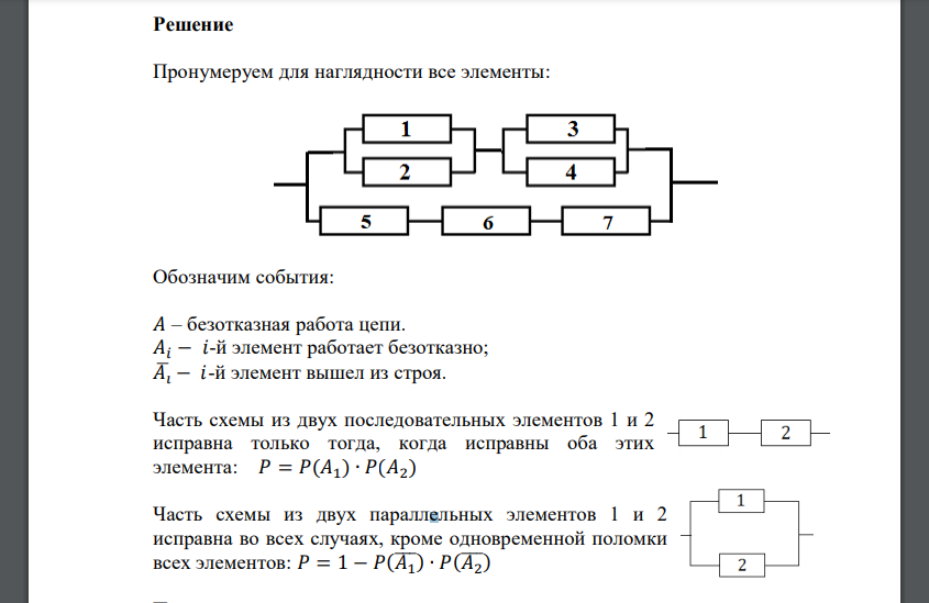 Найти вероятность безотказной работы электрической цепи, состоящей из независимо работающих элементов, если вероятность работы