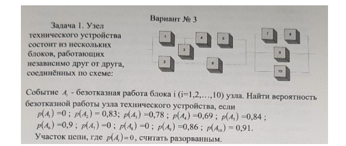 Узел технического устройства состоит из нескольких блоков, работающих независимо друг от друга, соединённых по схеме