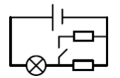 Ученик собрал электрическую цепь состоящую из источника напряжения, лампочки, двух одинаковых резисторов и ключа,