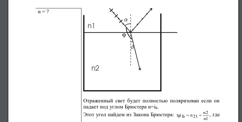 Пучок света, идущий в стеклянном сосуде с глицерином, отражается от дна сосуда. При каком угле α падения отраженный