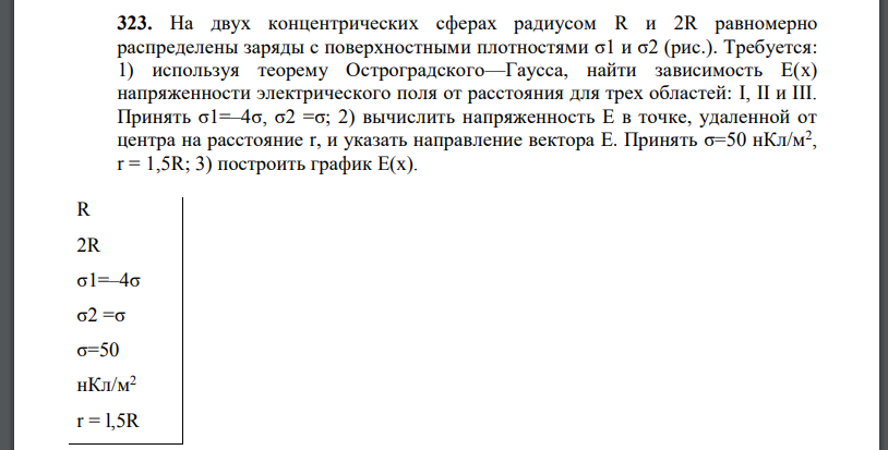 На двух концентрических сферах радиусом R и 2R равномерно распределены заряды с поверхностными плотностями Требуется: 1) используя теорему