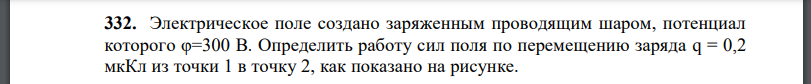 Электрическое поле создано заряженным проводящим шаром, потенциал которого Определить работу сил поля по перемещению заряда q = 0,2 мкКл из