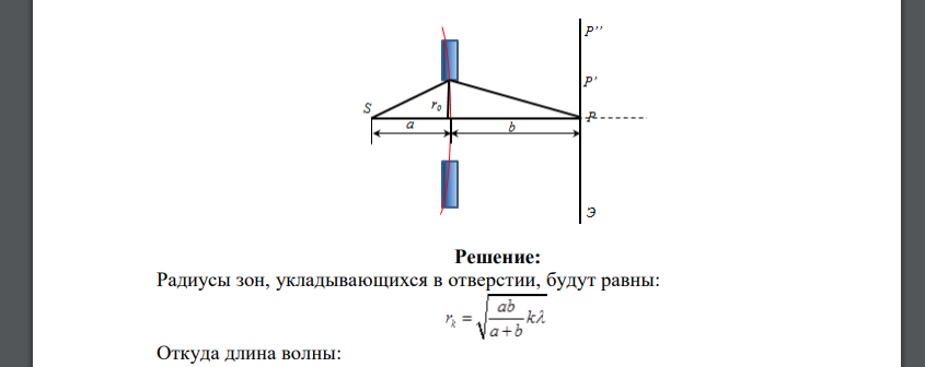 Определите длину волны монохроматического источника света, если расстояние от него до зонной пластинки