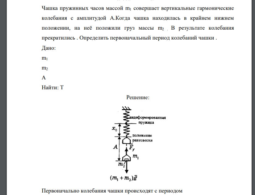 Чашка пружинных часов массой m1 совершает вертикальные гармонические колебания с амплитудой А.Когда