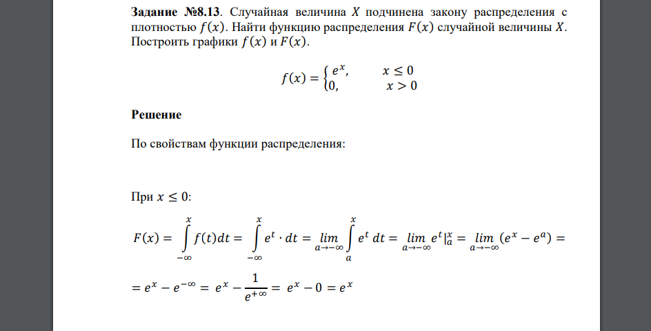 Случайная величина 𝑋 подчинена закону распределения с плотностью 𝑓(𝑥). Найти функцию распределения 𝐹(𝑥) случайной