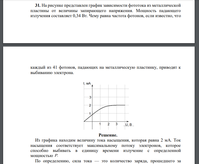На рисунке представлен график зависимости фототока из металлической пластины от величины запирающего