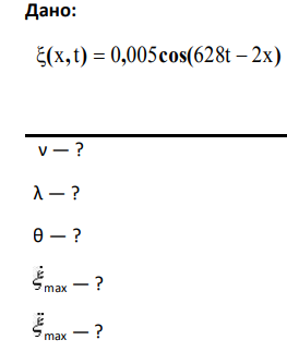 Уравнение плоской волны имеет вид (x,t) =0,005cos(628t - 2x) (м). Определить: 1) частоту колебаний и длину волны