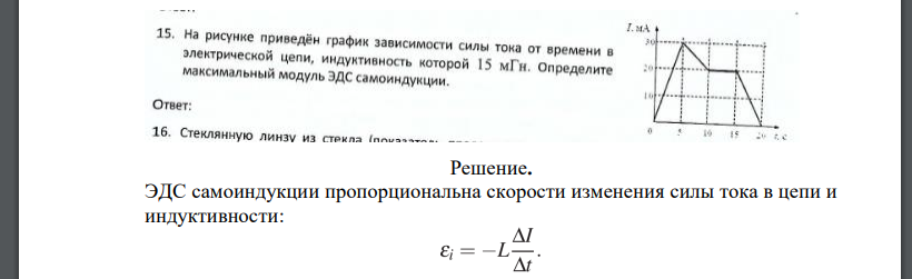 На рисунке приведён график зависимости силы тока от времени в электрической цепи, индуктивность которой