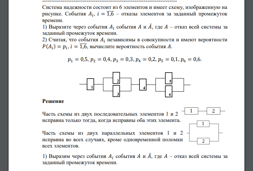 Система надежности состоит из 6 элементов и имеет схему, изображенную на рисунке. События