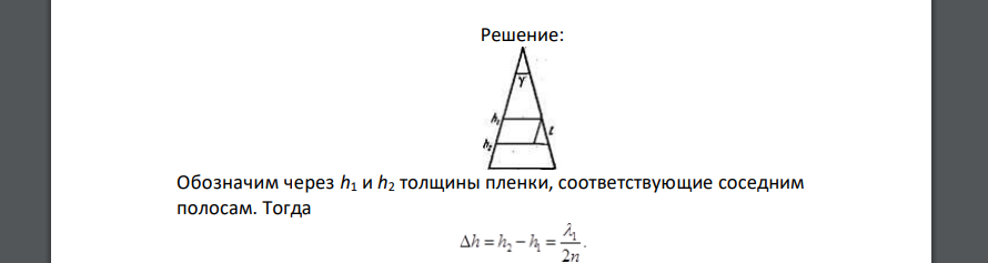 Мыльная пленка, расположенная вертикально, образует клин вследствие стекания жидкости. Интерференция наблюдается отраженном