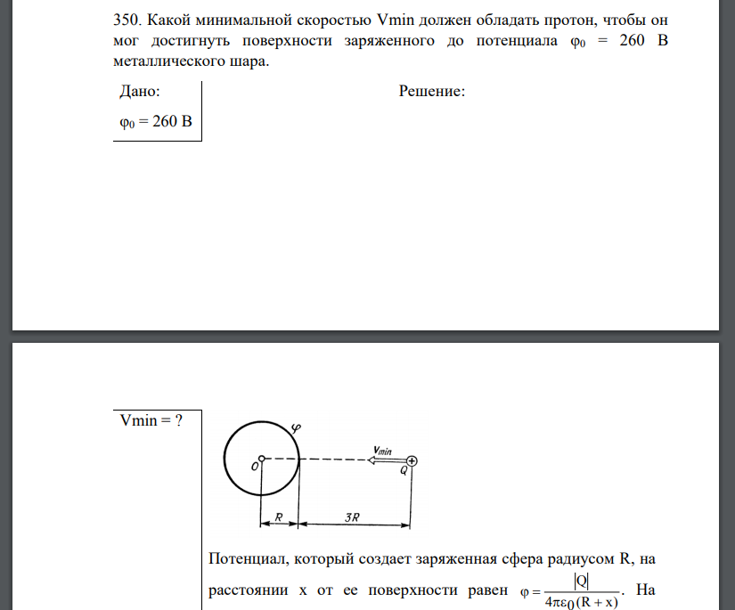 Какой минимальной скоростью Vmin должен обладать протон, чтобы он мог достигнуть поверхности заряженного до