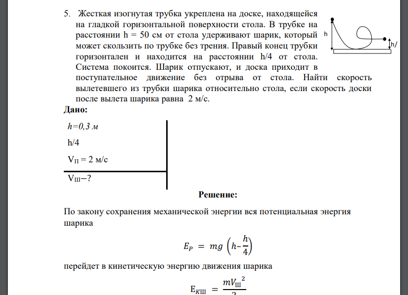 Жесткая изогнутая трубка укреплена на доске, находящейся на гладкой горизонтальной поверхности стола.