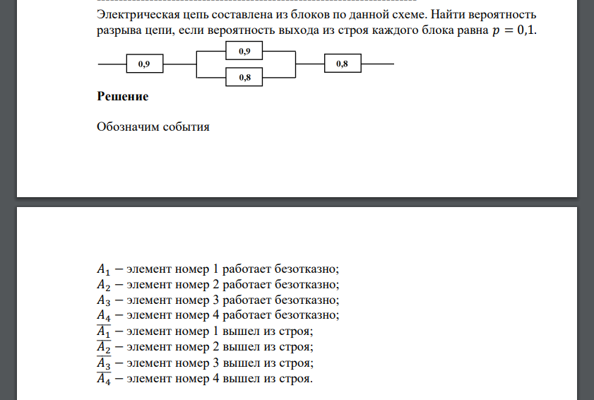 Электрическая цепь составлена из блоков по данной схеме. Найти вероятность разрыва цепи, если вероятность