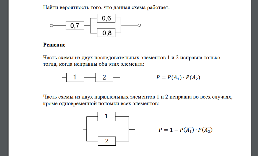 Найти вероятность того, что данная схема работает