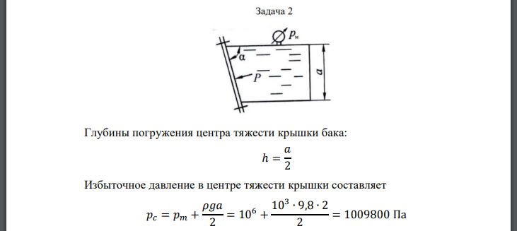 Определить силу, действующую на болты крышки бака, заполненного жидкостью плотностью Угол наклона крышки а. В сечении бак имеет форму